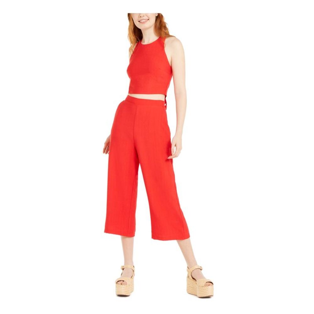 CITY STUDIO Womens Wide Leg Pants Red Zippered Pocketed Cropped Juniors 9
